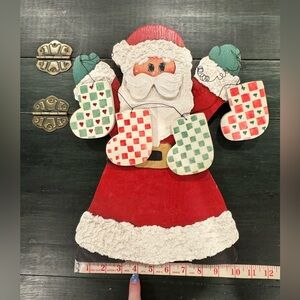 Vintage Wood Hand Painted Santa Claus Folk Art Wall Decor